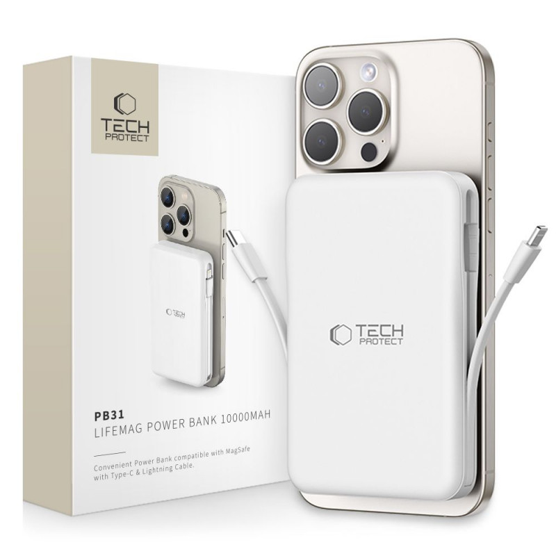 Tech-Protect PB31 LifeMag MagSafe batería externa 10000 mAh, 15 W, blanca