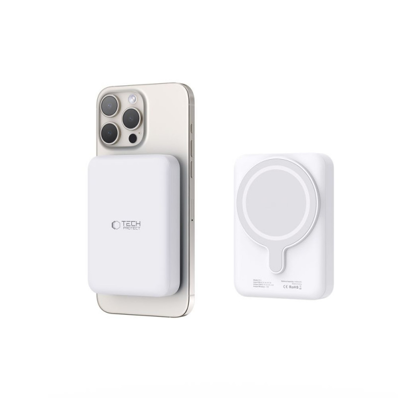 Batería externa Tech-Protect PB11 LifeMag MagSafe 10000 mAh, 15 W, Blanca