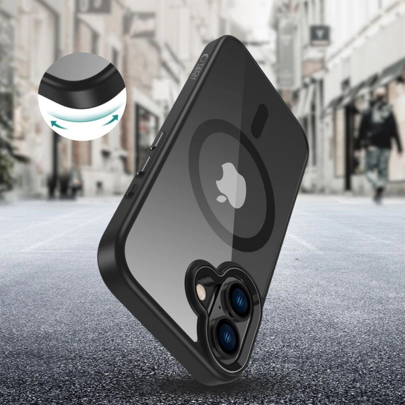 Funda Tech-Protect MagMat MagSafe para Apple iPhone 16, negra/transparente