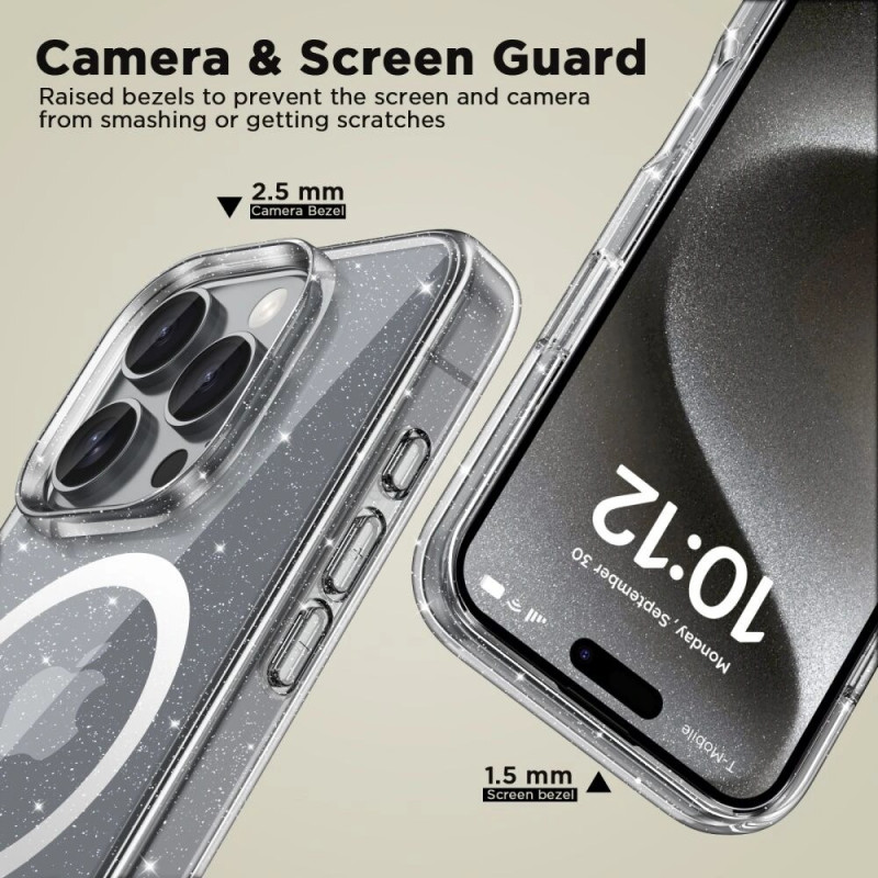 Funda Tech-Protect Flexair Hybrid MagSafe para Apple iPhone 16 Pro, Glitter