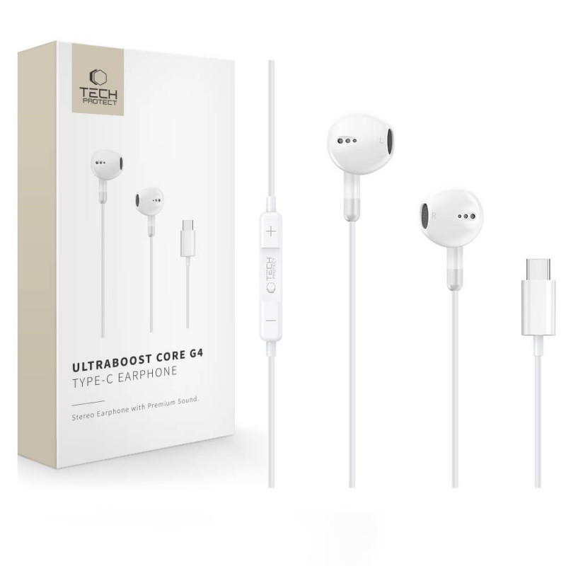 Auriculares con cable Tech-Protect Ultraboost Core G4 USB-C, blancos