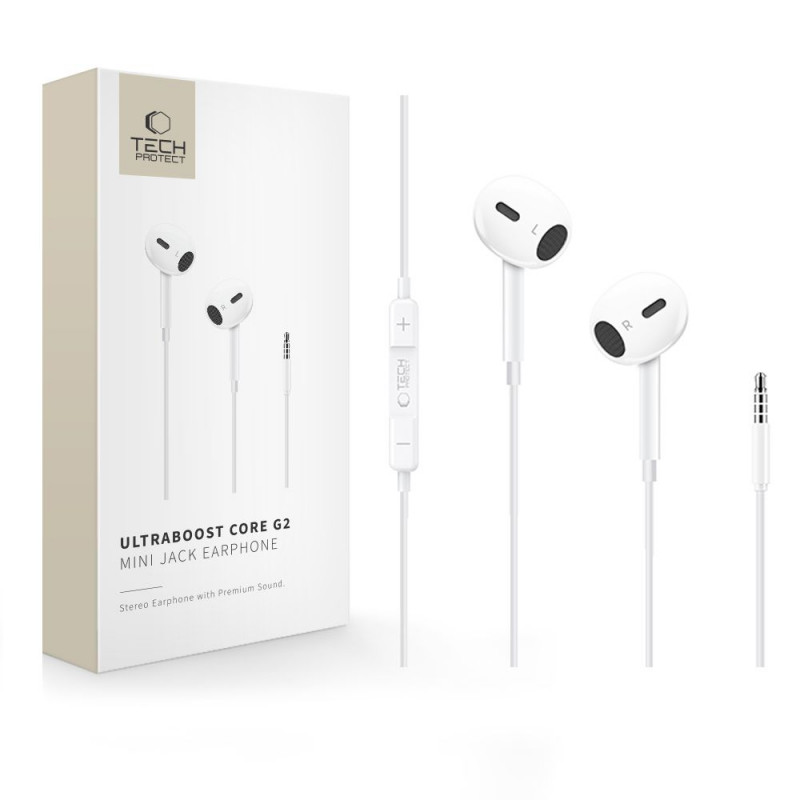 Auriculares con cable Tech-Protect Ultraboost Core G2 Mini Jack 3.5 mm, blancos