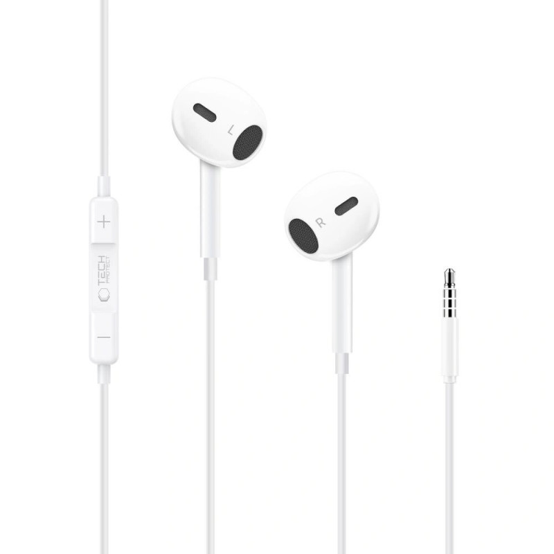 Auriculares con cable Tech-Protect Ultraboost Core G2 Mini Jack 3.5 mm, blancos