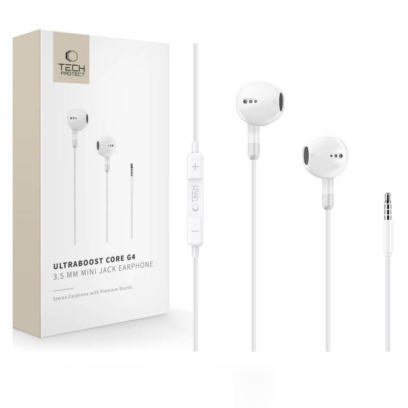 Auriculares con cable Tech-Protect Ultraboost Core G4 Mini Jack 3,5 mm, blancos (THP5619)