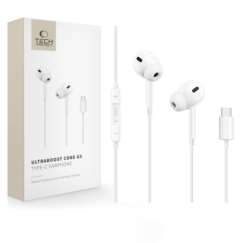 Auriculares con cable Tech-Protect Ultraboost Core G3 USB-C, blancos