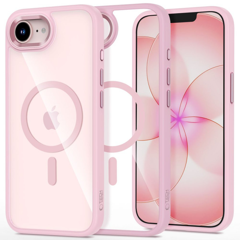 Funda MagSafe Tech-Protect Magmat para Apple iPhone 16e / 17e, rosa suave/transparente
