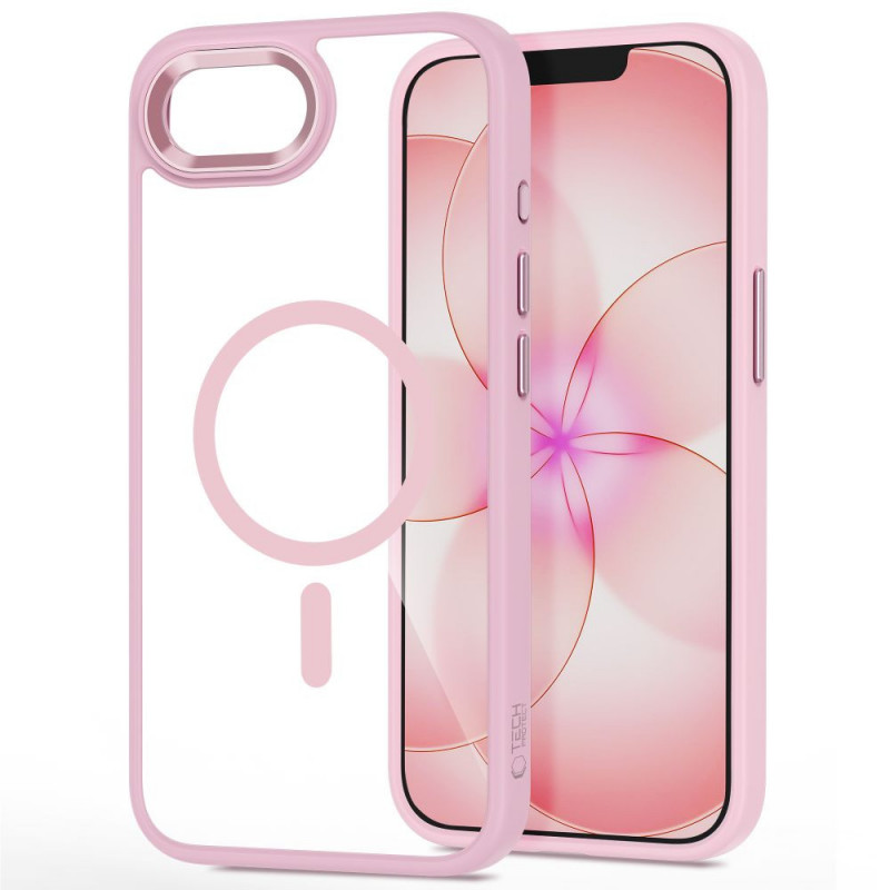 Funda MagSafe Tech-Protect Magmat para Apple iPhone 16e / 17e, rosa suave/transparente