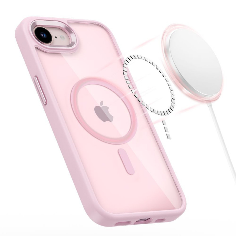 Funda MagSafe Tech-Protect Magmat para Apple iPhone 16e / 17e, rosa suave/transparente