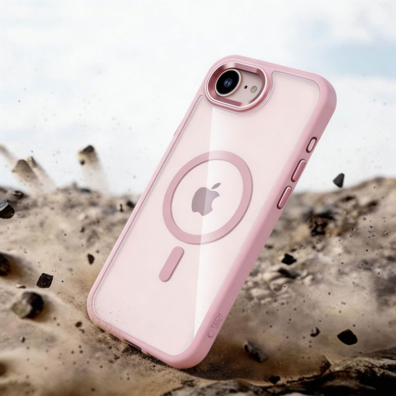 Funda MagSafe Tech-Protect Magmat para Apple iPhone 16e / 17e, rosa suave/transparente