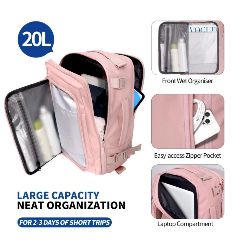 Mochila de cabina para portátil Tech-Protect Defender S50 Ryanair & Wizzair, 20 L, 40x20x25 cm, rosa empolvado