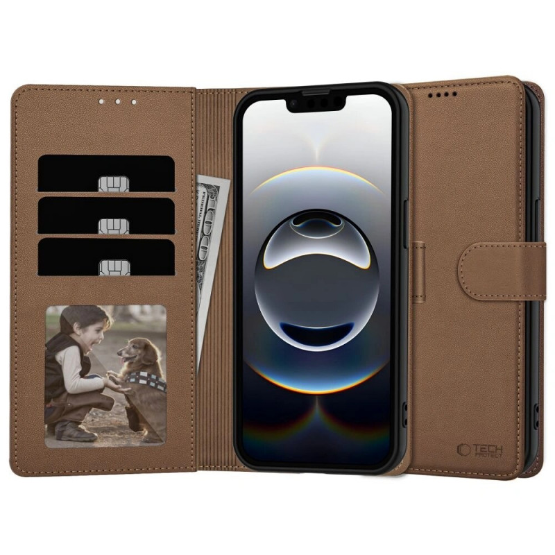 Funda cartera Tech-Protect para Apple iPhone 17e / 16e, marrón