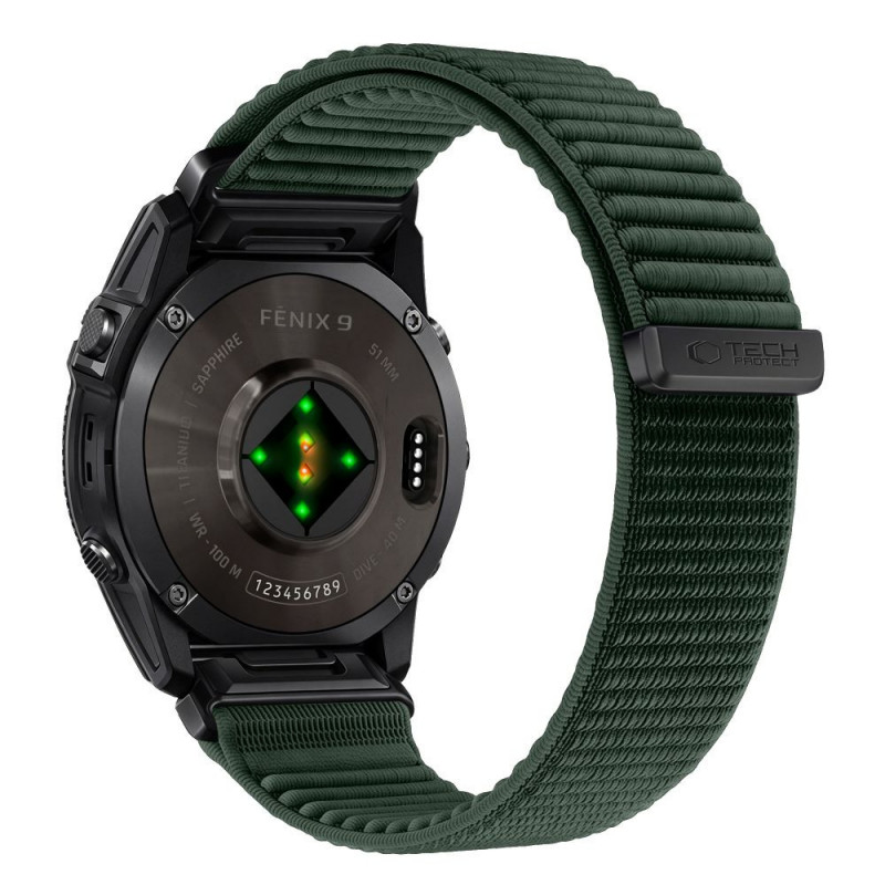 Correa de reloj Tech-Protect NylonLoop para Garmin Fenix 5X / 5X Plus / 6X / 6X Pro / 7X / 8 / 8 Pro / 9 / 9 Pro (51 mm), verde militar