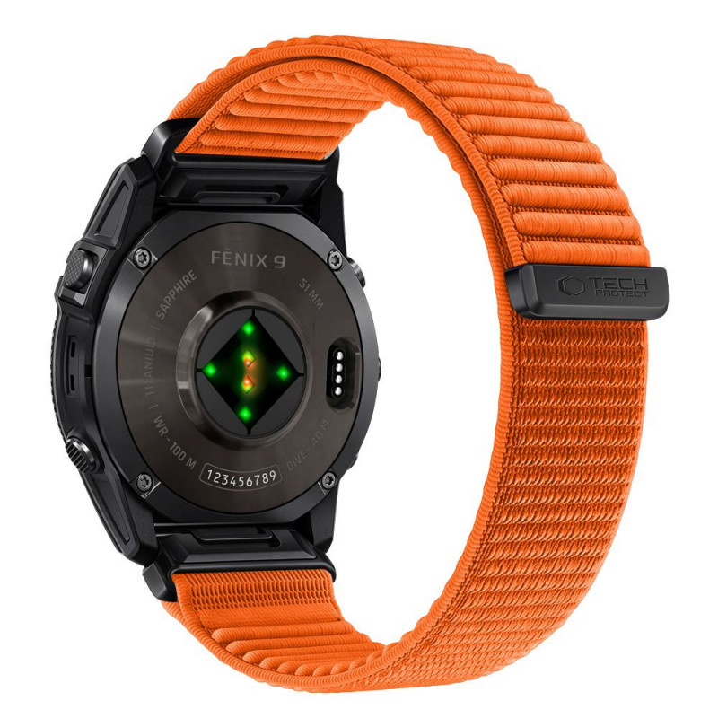 Correa de reloj Tech-Protect NylonLoop para Garmin Fenix 5X / 5X Plus / 6X / 6X Pro / 7X / 8 / 8 Pro / 9 / 9 Pro (51 mm), naranja señal