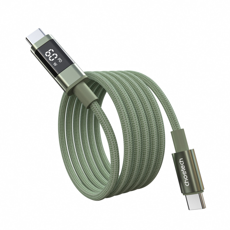 Cable USB-C a USB-C Choetech XCC-1068 PD 60W con pantalla, 1,2 m, verde