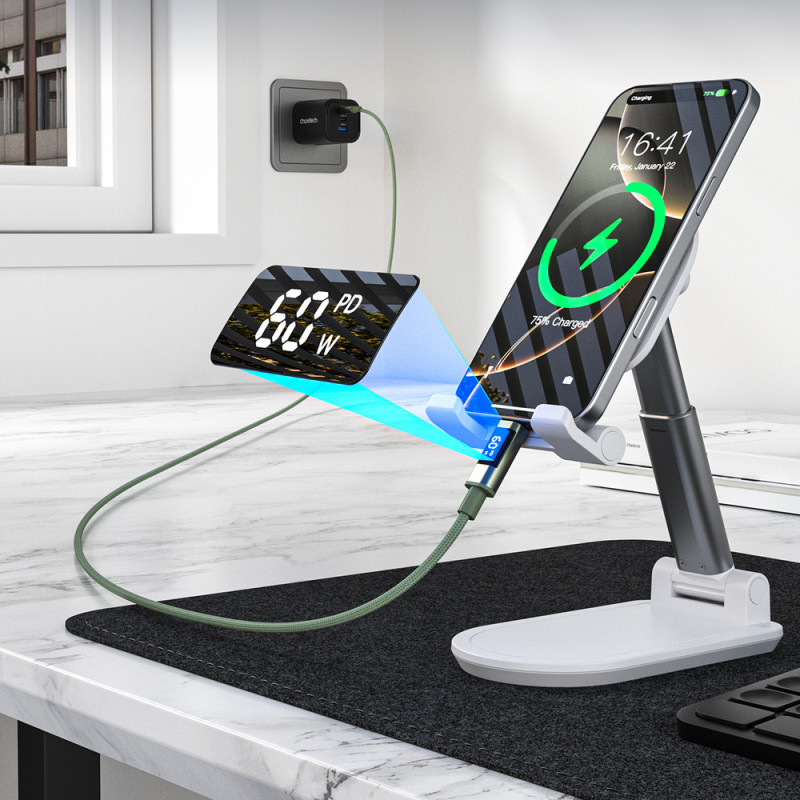 Cable USB-C a USB-C Choetech XCC-1068 PD 60W con pantalla, 1,2 m, verde