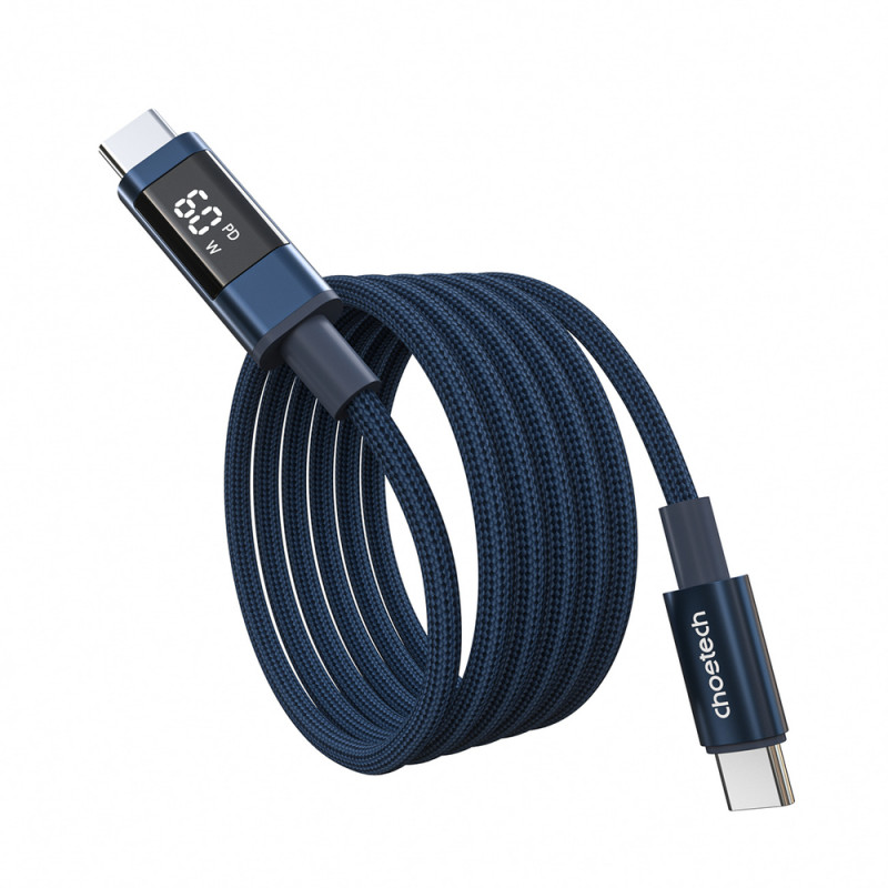 Cable USB-C a USB-C Choetech XCC-1068 PD 60W con pantalla, 1,2 m, azul