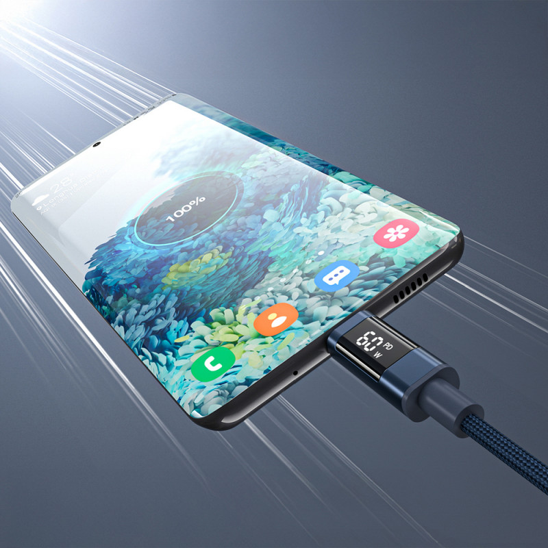 Cable USB-C a USB-C Choetech XCC-1068 PD 60W con pantalla, 1,2 m, azul