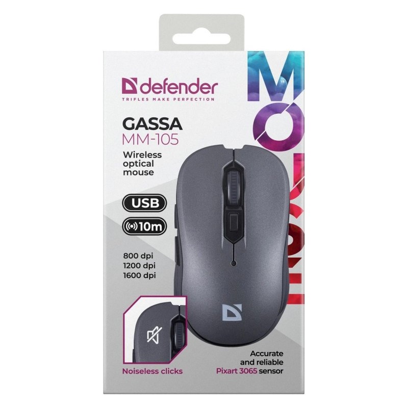 Ratón inalámbrico silencioso Defender Gassa MM-105 RF, gris