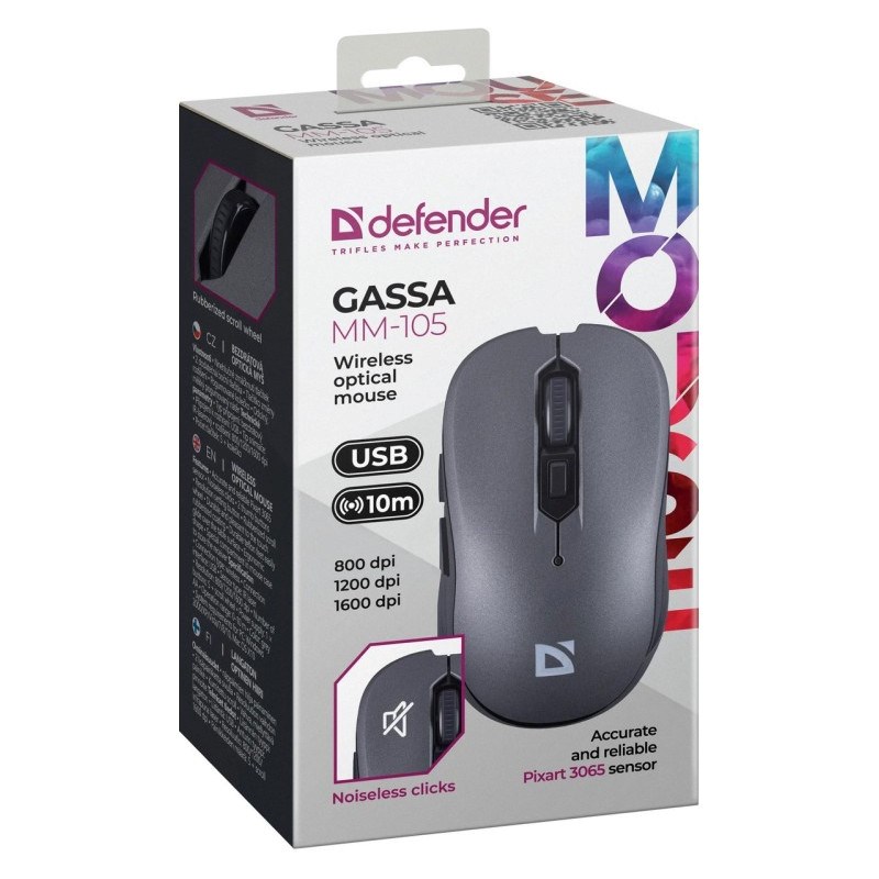 Ratón inalámbrico silencioso Defender Gassa MM-105 RF, gris