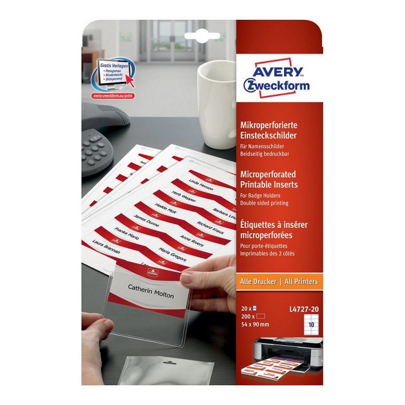 Etiquetas autoadhesivas para placas de identificación Avery Zweckform L4727-20, 90 x 54 mm, blancas