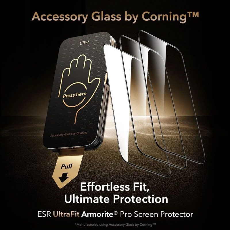 Protector de pantalla de vidrio templado ESR UltraFit Armorite Pro con Glass by Corning para Apple iPhone 17 Pro Max, ESR928