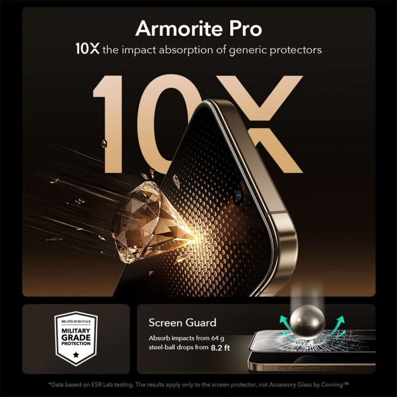 Protector de pantalla de vidrio templado ESR UltraFit Armorite Pro con Glass by Corning para Apple iPhone 17 Pro Max, ESR928