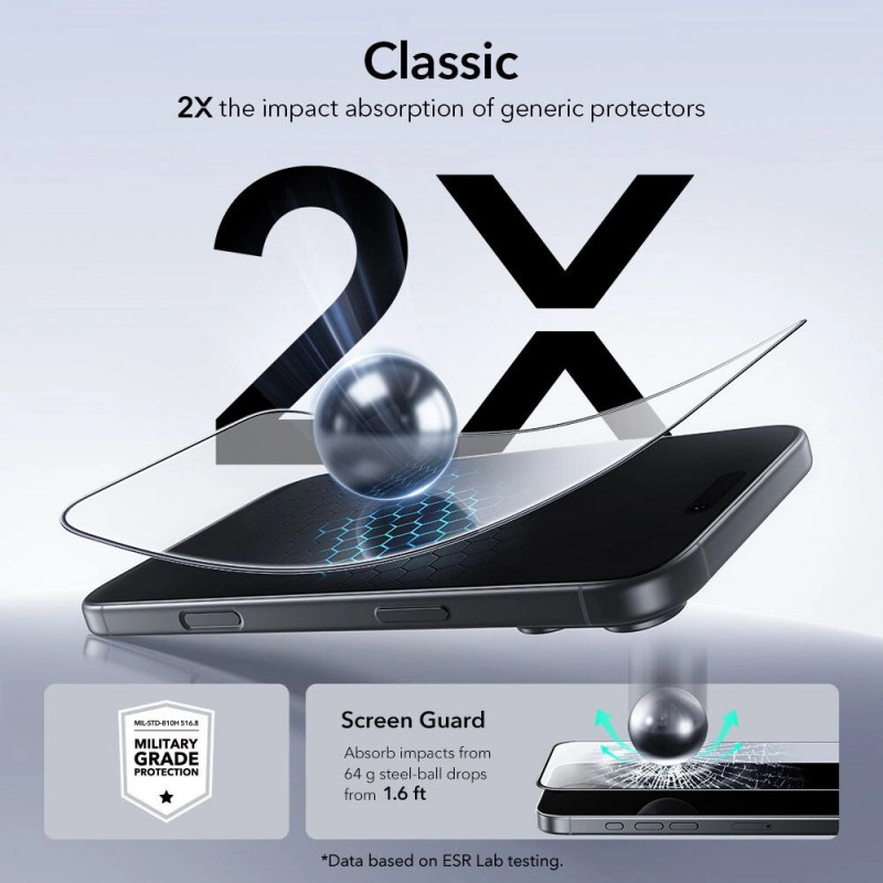 Protector de pantalla de cristal templado ESR UltraFit para Apple iPhone 17 Pro Max / 18 Pro Max, ESR925, transparente (2 uds.)