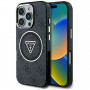 Funda MagSafe Guess GUHMP16LHG4PRTGK IML Metal Glitter 4G Circle Triangle para Apple iPhone 16 Pro, negra