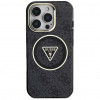 Funda MagSafe Guess GUHMP16LHG4PRTGK IML Metal Glitter 4G Circle Triangle para Apple iPhone 16 Pro, negra