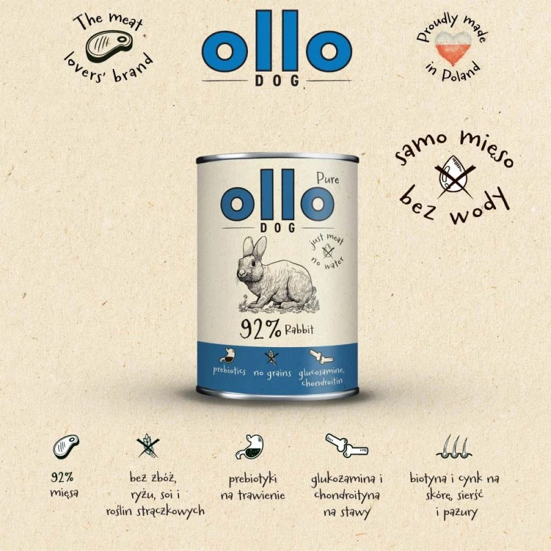Comida húmeda para perros OLLO Pure Rabbit, 400 g