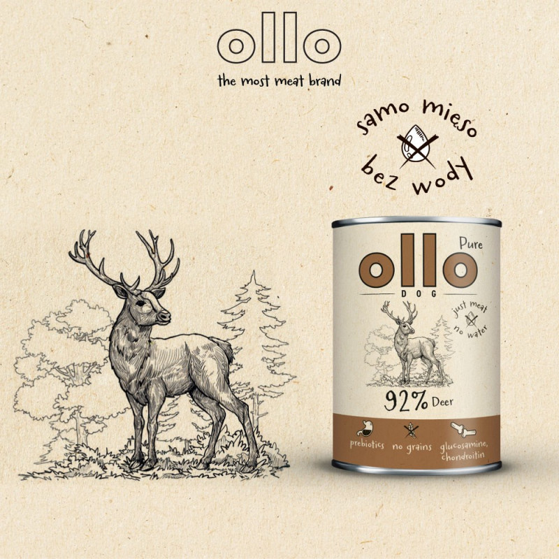 Comida húmeda para perros OLLO Pure Deer, 850 g