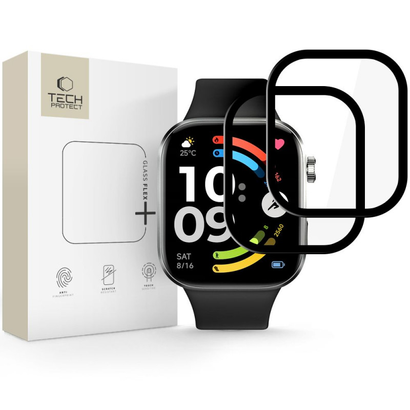 Protector de pantalla de cristal híbrido Tech-Protect Glass Flex+ para Xiaomi Redmi Watch 6, negro (2 uds.)