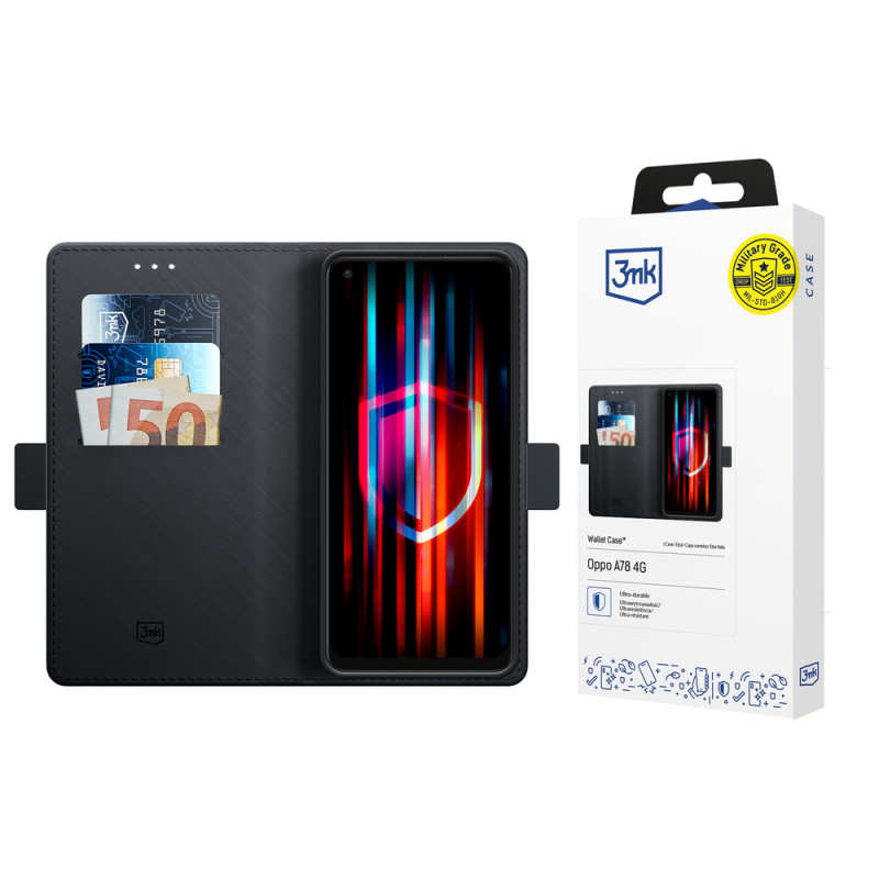 Funda cartera 3MK Wallet Case para Oppo A78 4G, negra