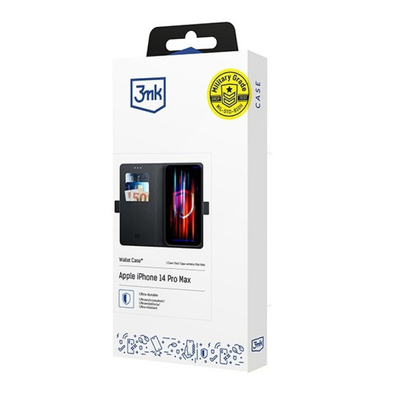 Funda cartera 3MK Wallet Case para Apple iPhone 14 Pro Max, negra