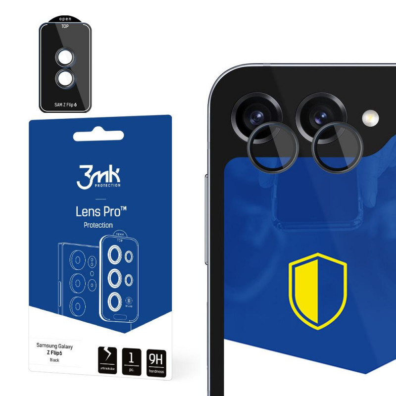 Protector de lente de cámara de cristal templado 3MK Lens Protection Pro para Samsung Galaxy Z Flip 6, negro