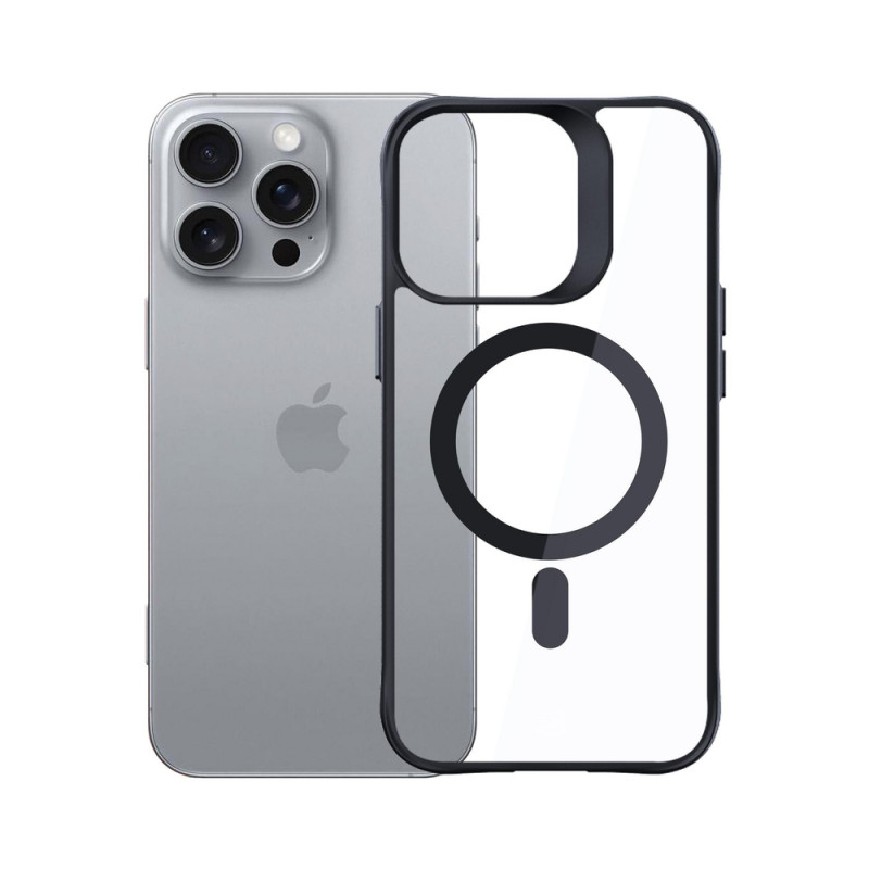 Funda 3mk Satin Armor MagCase con MagSafe para Apple iPhone 16 Pro, transparente con marco negro