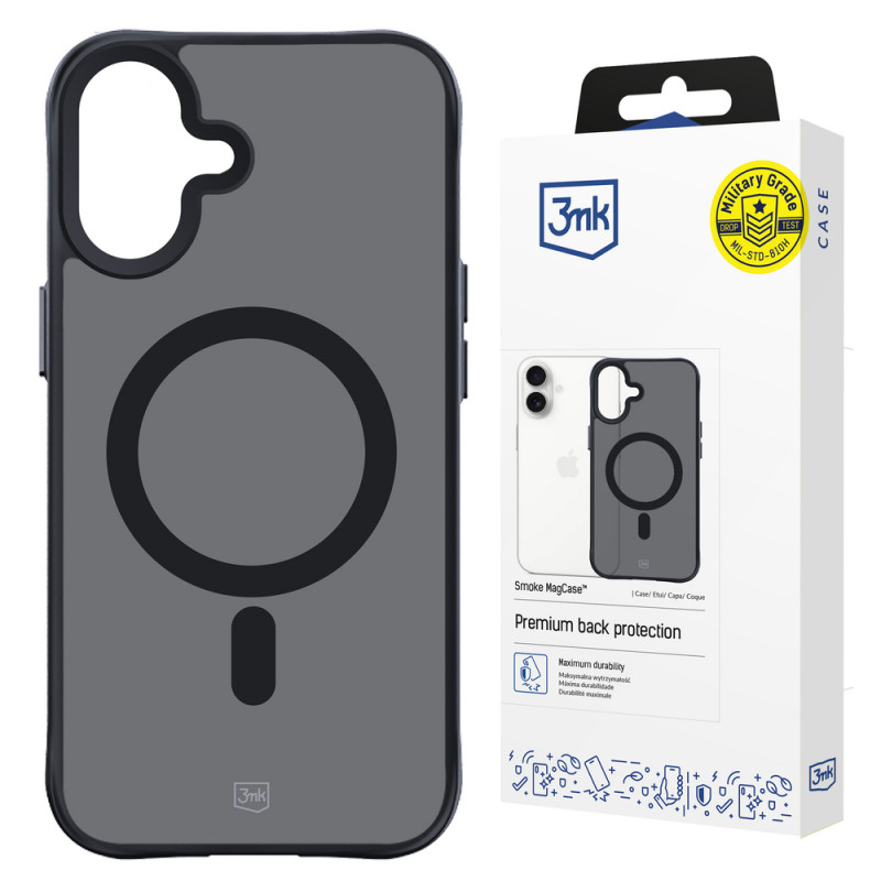 Funda 3mk Smoke MagCase con MagSafe para Apple iPhone 16 (W-3SmoMaCa-AiP16-0), semitransparente