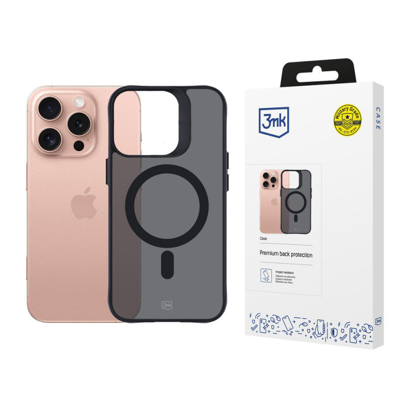 Funda 3mk Smoke MagCase con MagSafe para Apple iPhone 16 Pro, semitransparente