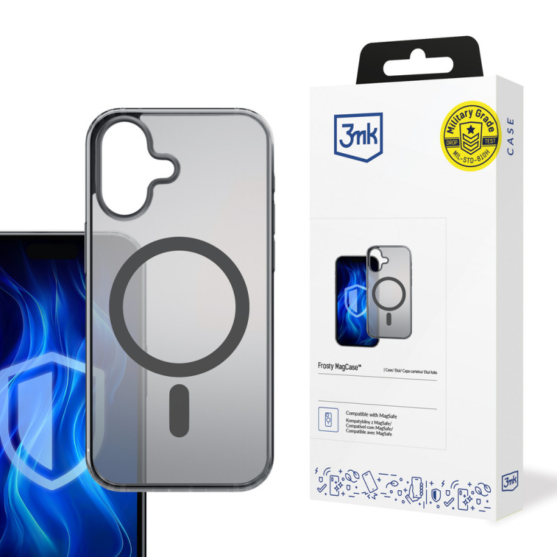 Funda 3MK Frosty MagCase para Apple iPhone 16 Plus, negra