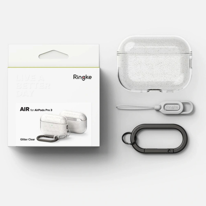 Funda Ringke Air para Apple AirPods Pro 3, transparente con purpurina