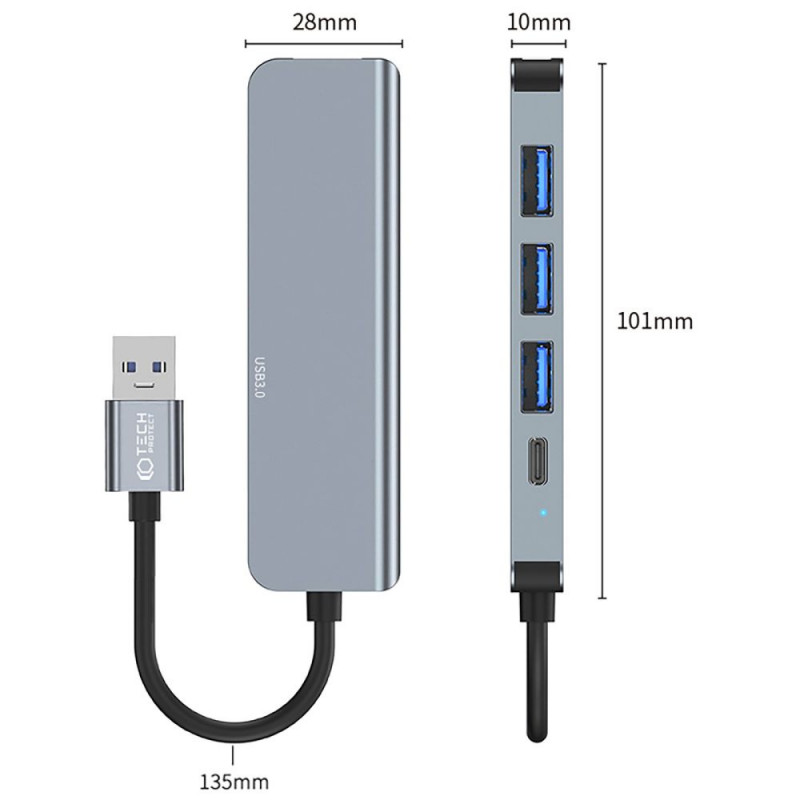 Hub USB-A 5 en 1 Tech-Protect V0-HUB, gris