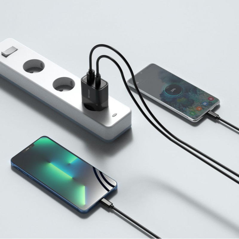 Cargador de pared Tech-Protect C30W de 2 puertos, USB-C PD 30W y USB-A QC 3.0, negro