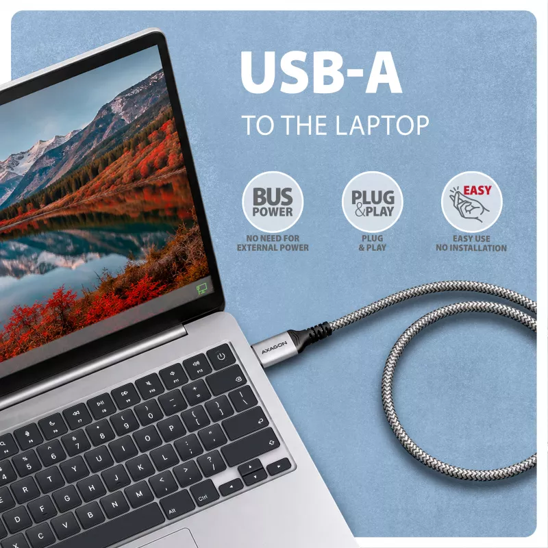 Goobay Adaptador AXAGON ADE-AM20 de USB-A a Gigabit Ethernet con cable CAT6 integrado de 2 m
