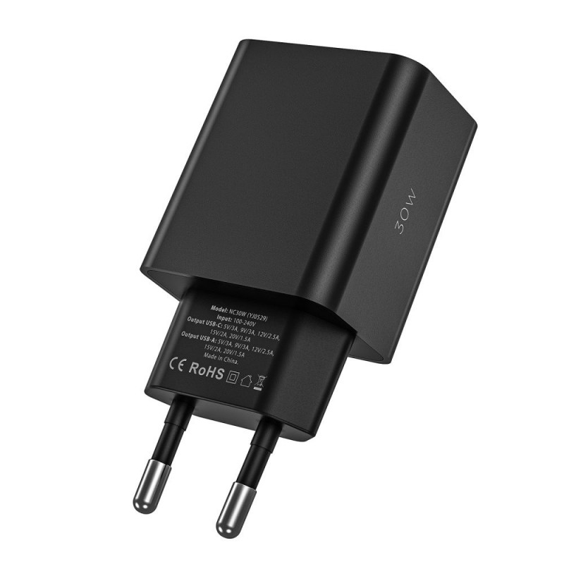 Cargador de pared Tech-Protect NC30W de 2 puertos PD 30W QC 3.0, blanco