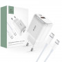 Cargador de pared Tech-Protect C20W de 2 puertos PD 20W QC 3.0 con cable USB-C, blanco