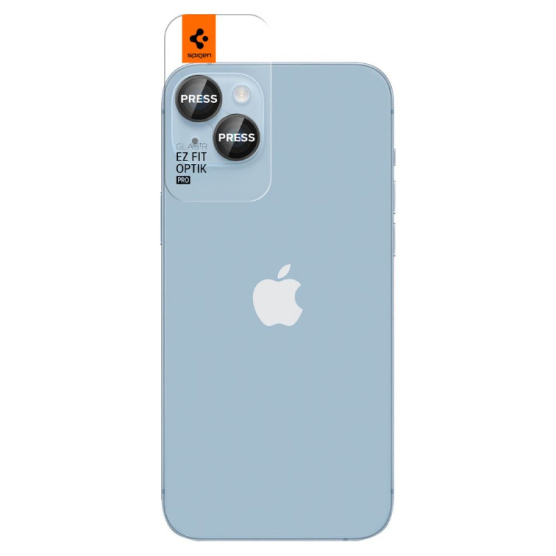Protector de lente de cámara Spigen Optik.tR EZ Fit para Apple iPhone 14 / 14 Plus / 15 / 15 Plus, negro (2 uds.)