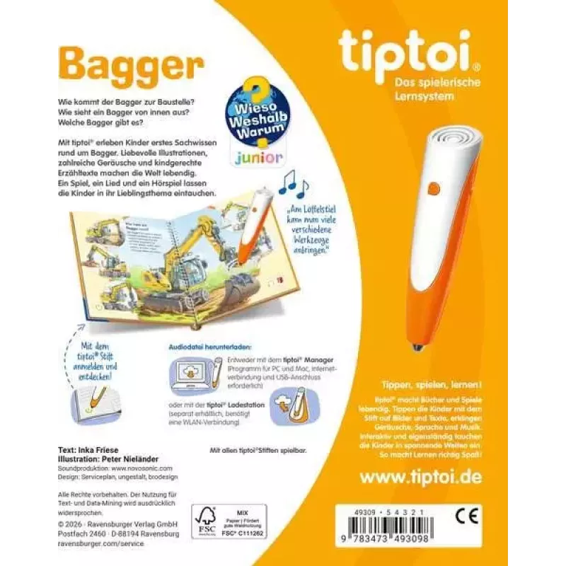 Ravensburger tiptoi Wieso? Weshalb? Warum? Bagger, edición en alemán