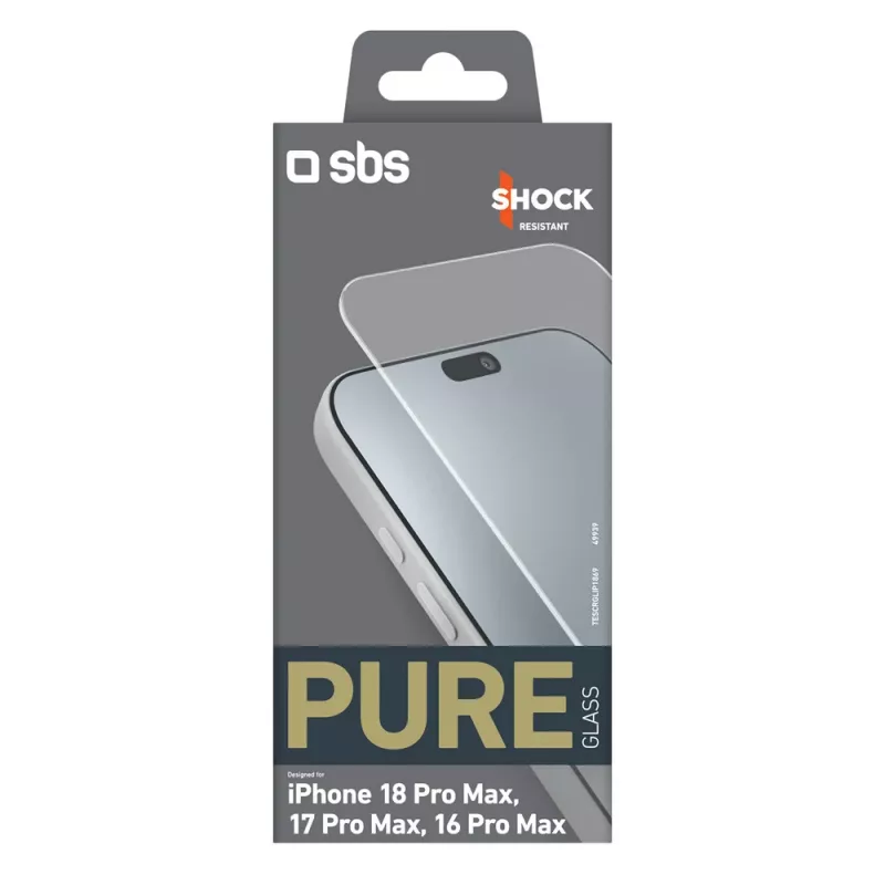 sbs mobile Protector de cristal templado SBS Pure Glass para iPhone 18 Pro Max / 17 Pro Max / 16 Pro Max (1 ud.)