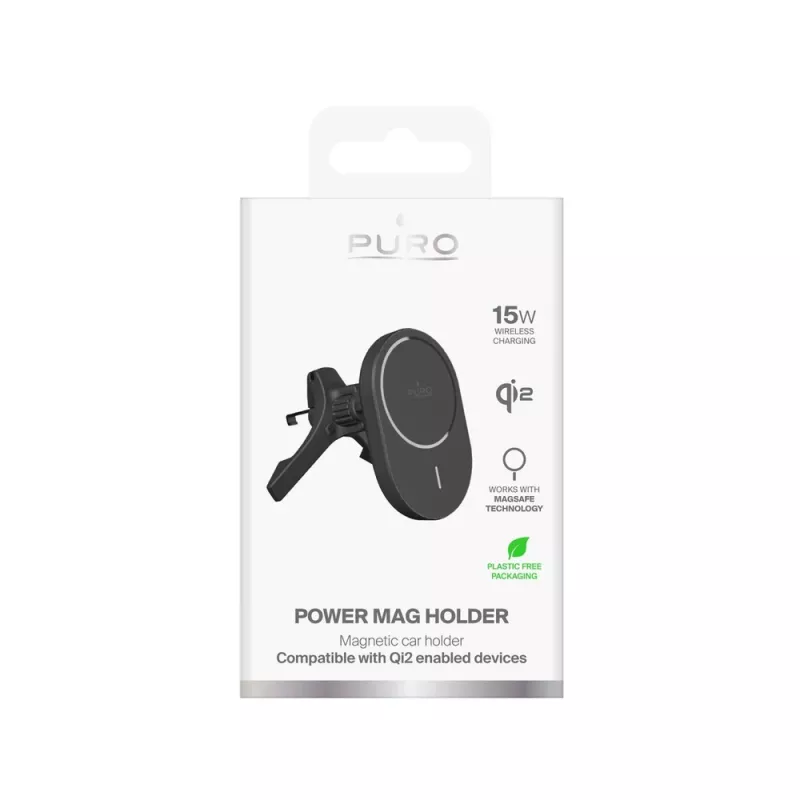 Soporte para coche PURO con cargador Qi2, compatible con MagSafe, negro