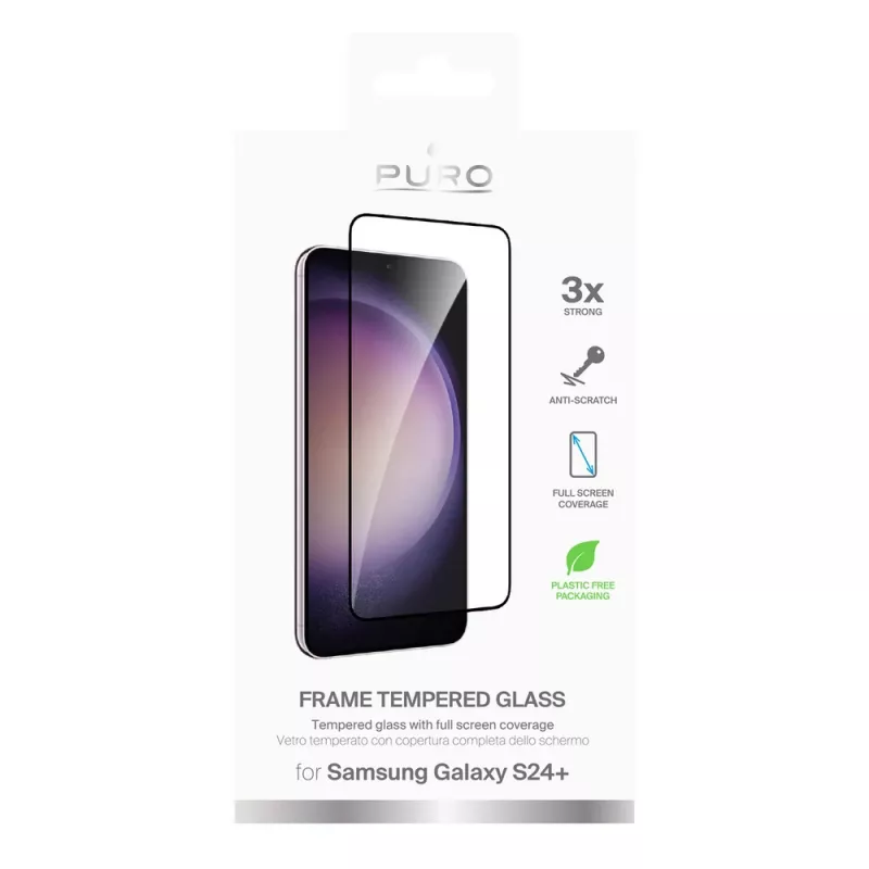 Cristal templado PURO Frame con marco negro para Samsung Galaxy S25+ / S24+